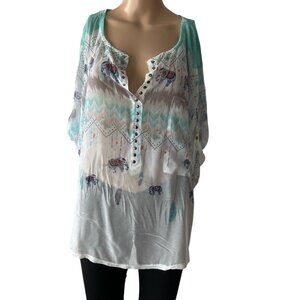 Pinka Made in Italy Sheer Elephant and Feather Size M Blouse